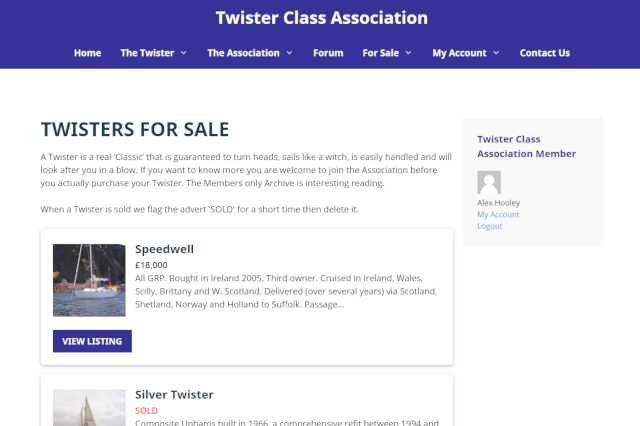 Twister Class Association website screenshot